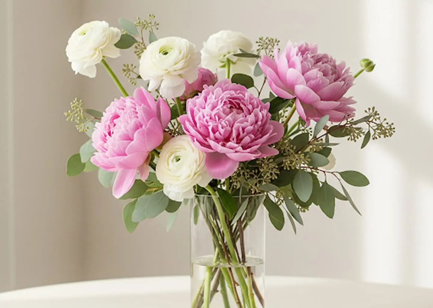 Pink and white peonies bouquet